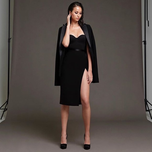 Bandage Waist Detail Bodycon Dress in Black - Picture 2 of 14